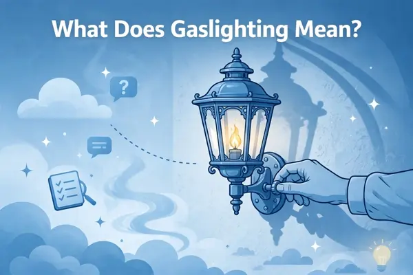 Illustration of a vintage gas lamp being dimmed by a hand on its valve